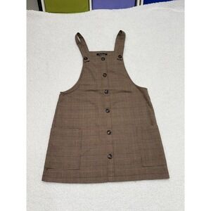 Mixed Threads Brown Plaid Button‎ Front Pinafore Jumper Dress UR4739-YX46